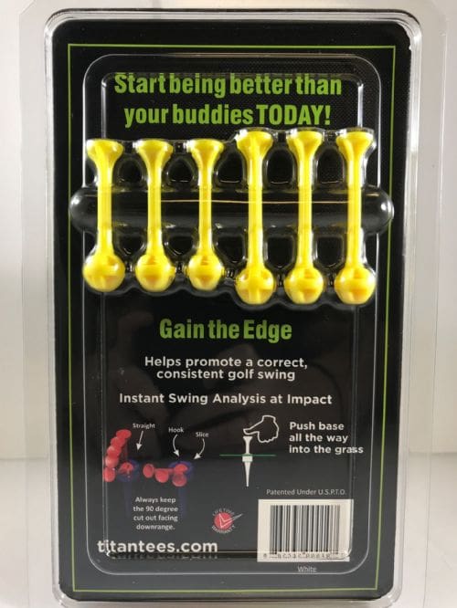 A box of golf tees with the back cover showing.