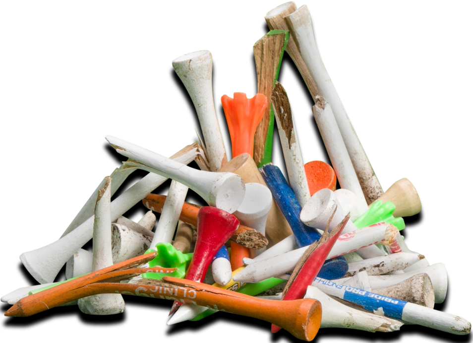 A pile of golf tees with different colors.