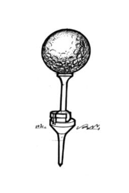 A golf ball on top of a tee.