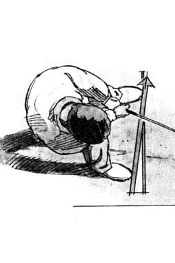 A drawing of a person holding onto a pole