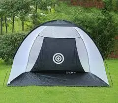 A tent with an archery target on the side of it.
